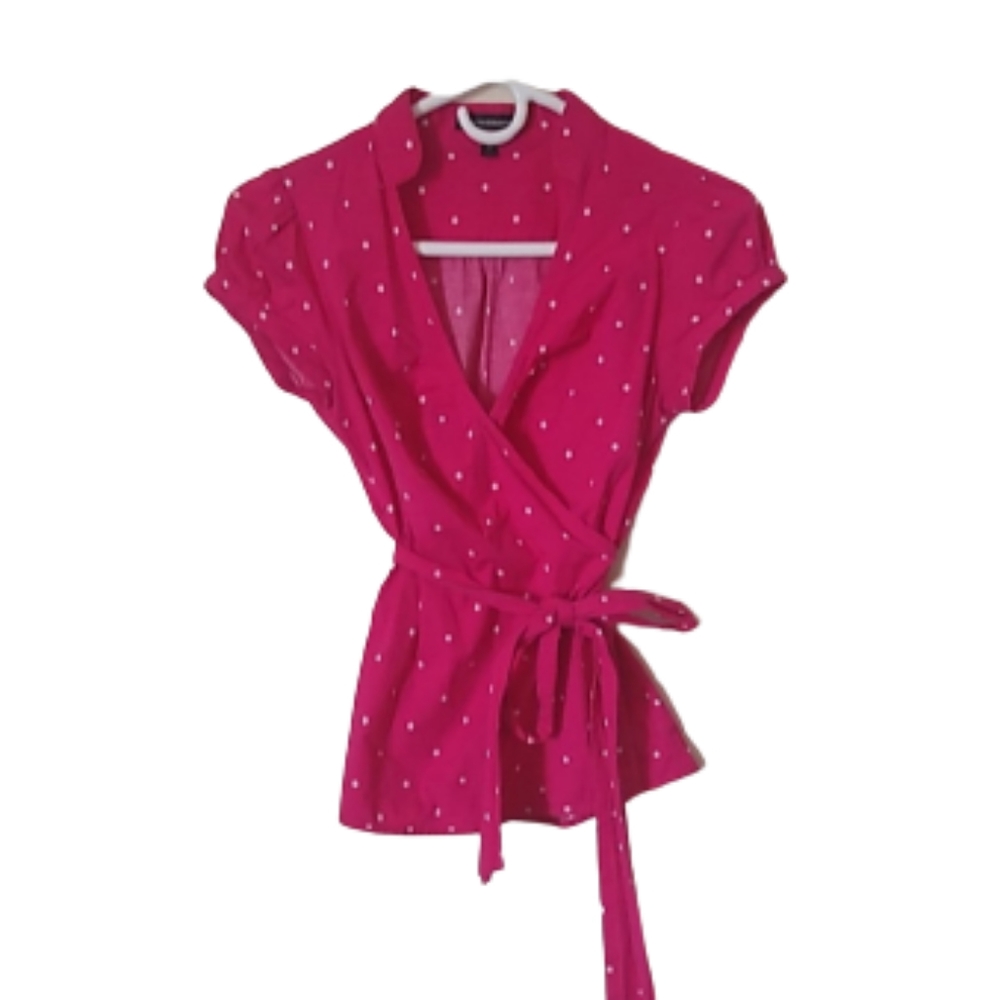 Express Pink Polka Dot Wrap Blouse